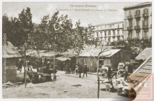 Messina dopo il terremoto del 1908 - mercato a baracche in Viale San Martino nel 1909