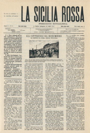 Prima pagina del Periodico La Sicilia Rossa del 20/7/1914 - archivio Grifasi Mario